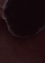 Edeline Wool Coat With Faux Fur Collar, Wine, hi-res