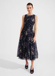 Petite Carly Floral Fit And Flare Dress, Navy Multi, hi-res