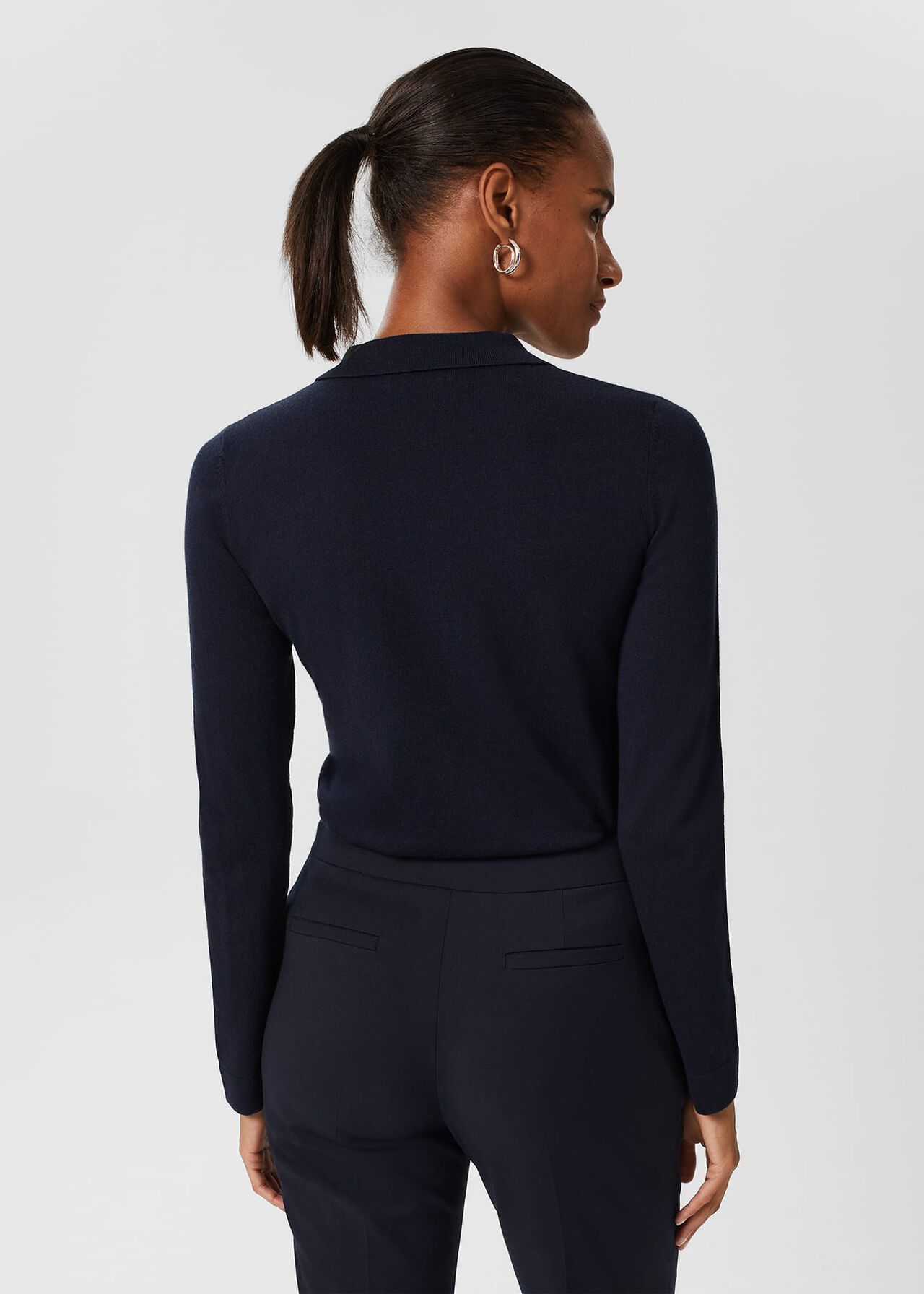 Nelle Jewelled Button Polo Jumper, Navy, hi-res