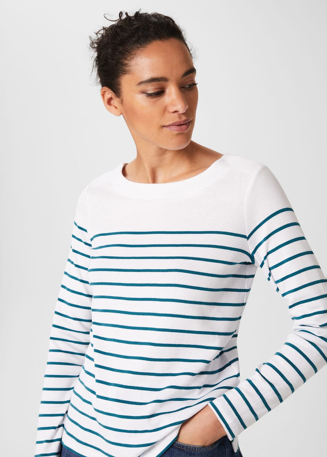 Constance Cotton Striped Top, White Blue, hi-res