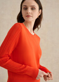 Dianna Pointelle Sleeve Jumper, Tomato Orange, hi-res