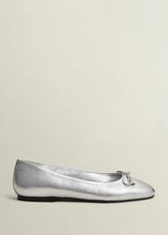 Priya Leather Ballerina, Silver Metallic, hi-res