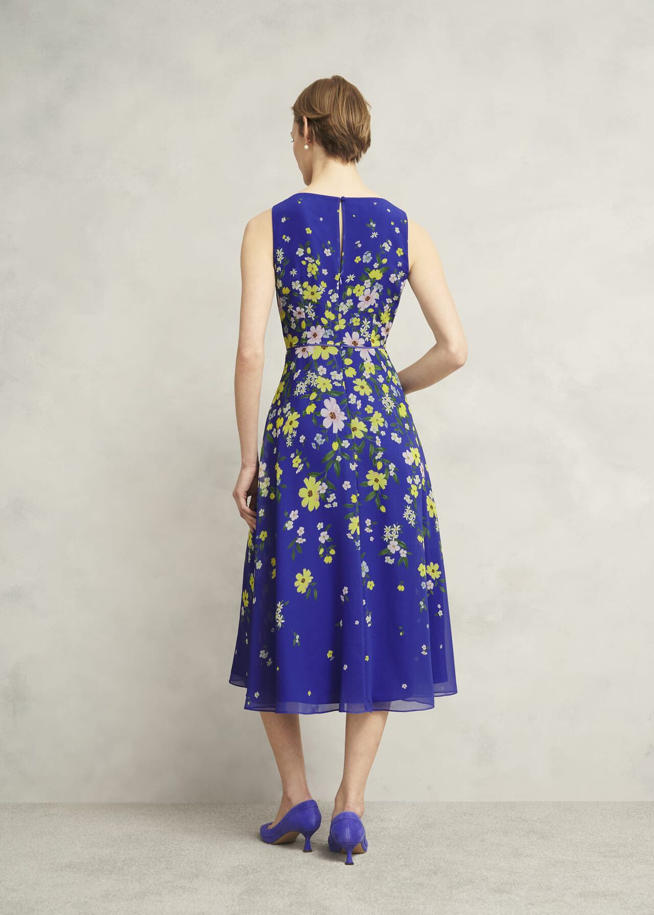 Carly Gathered Neck Dress, Blue Multi, hi-res