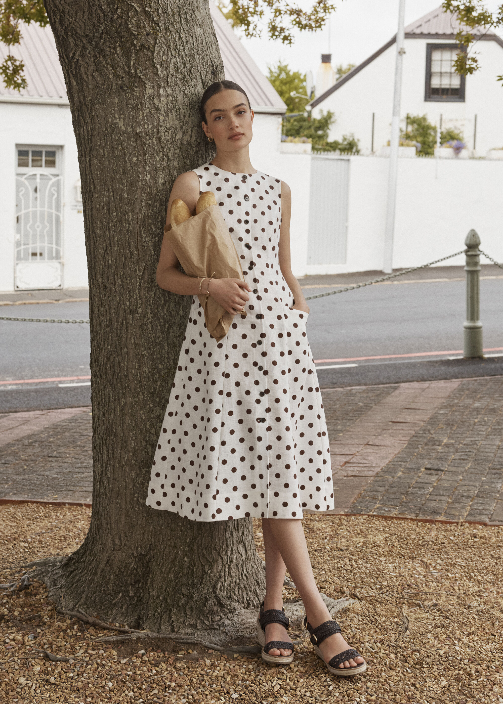 Carmen Linen Polka Dot Dress | Hobbs US |