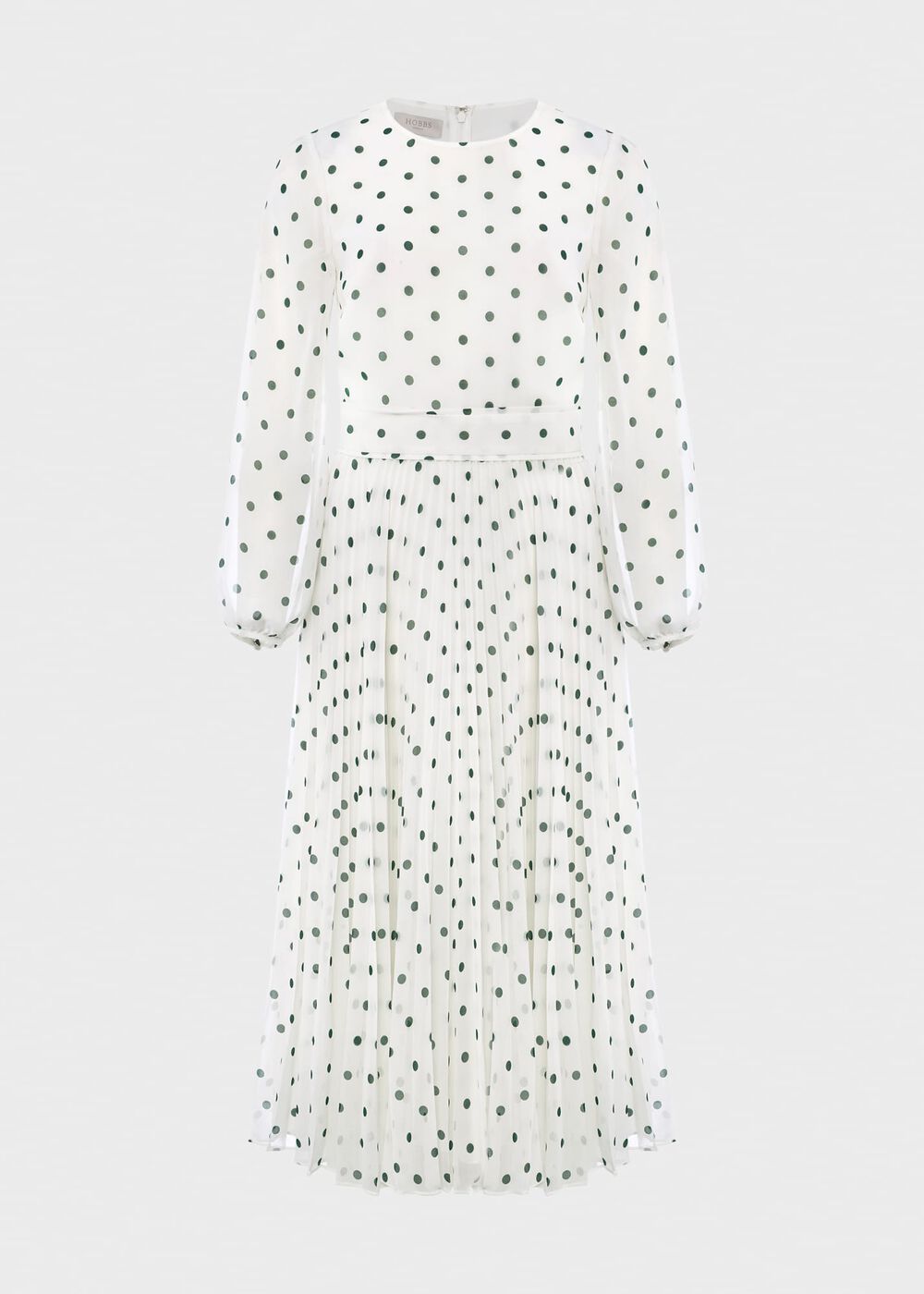 Selena Spot Pleated Dress, Ivory Green, hi-res