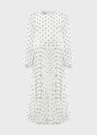 Selena Spot Pleated Dress, Ivory Green, hi-res