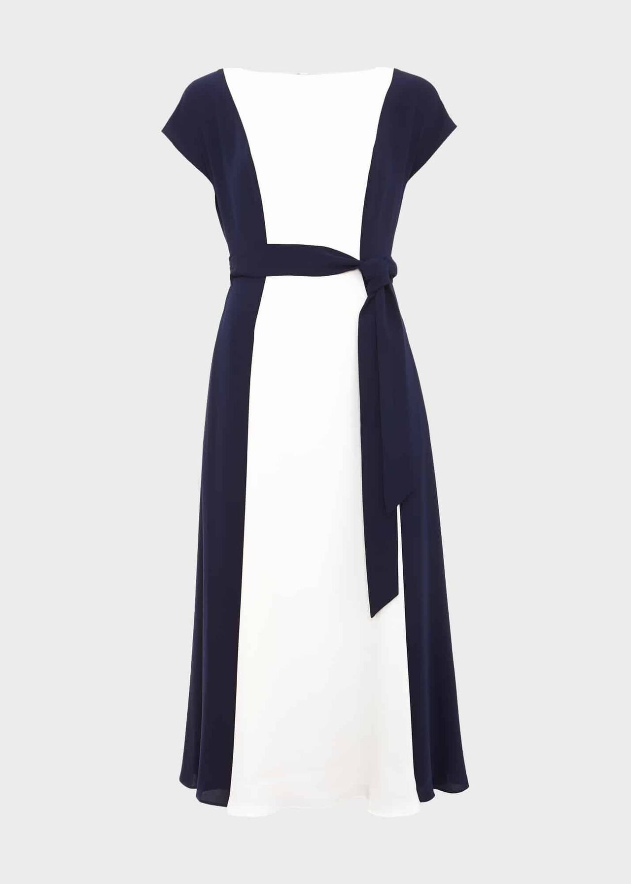 Emery Tie Belted Midi Dress, Navy Cream, hi-res