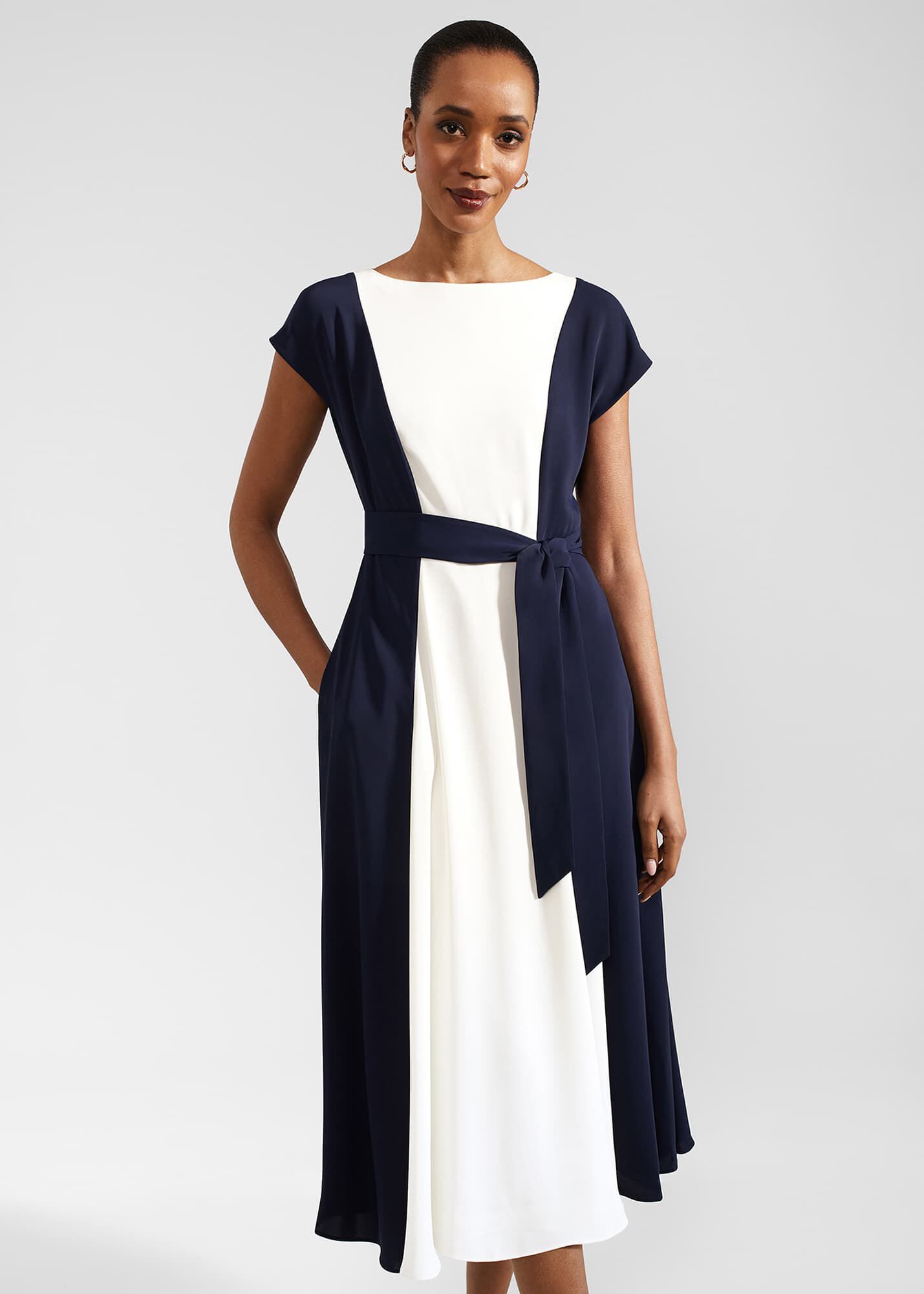 hobbs navy and cream dress