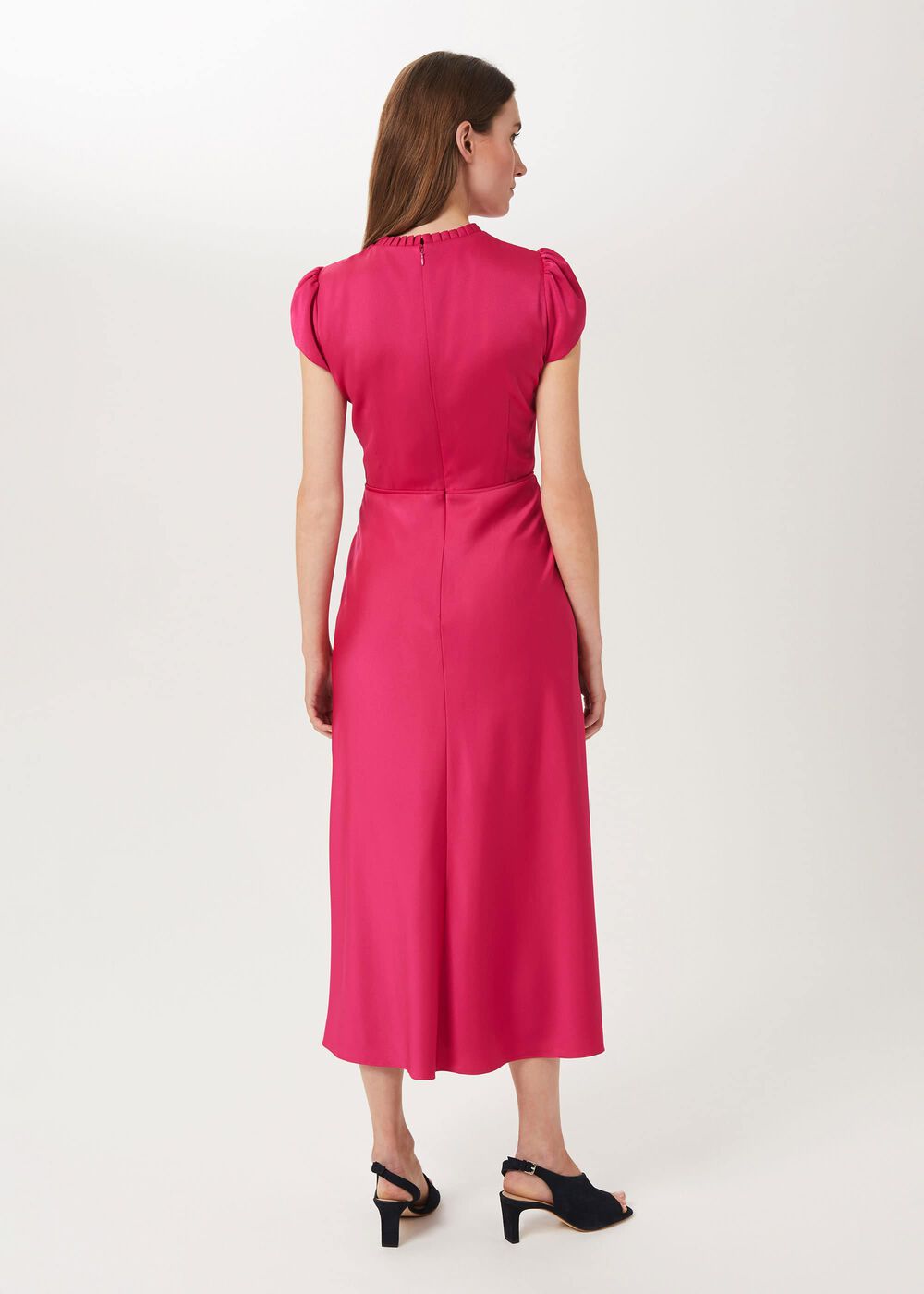 Marlene Satin Midi Dress, Fuchsia, hi-res