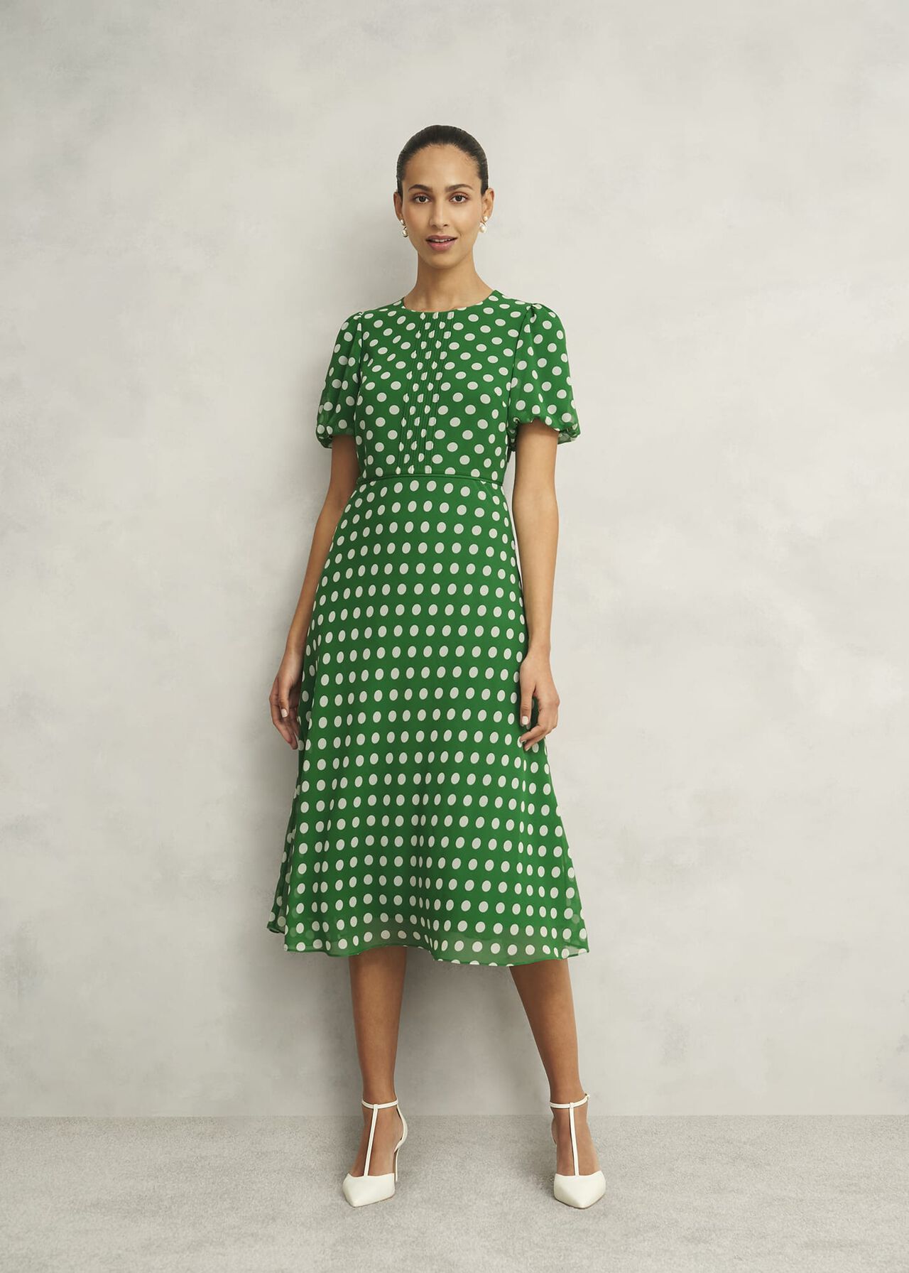 Dorothy Spot Dress, Green Ivory, hi-res