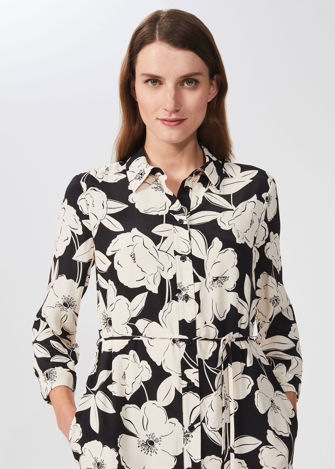 Chiara Floral Shirt Dress, Cream Black, hi-res