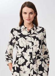 Chiara Floral Shirt Dress, Cream Black, hi-res