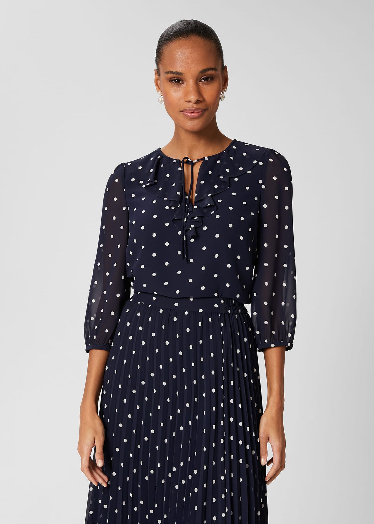 Demi Spot Blouse, Navy Ivory, hi-res