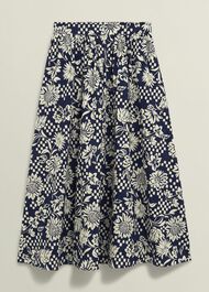 Rousham Cotton Midi Skirt, Navy Cream, hi-res