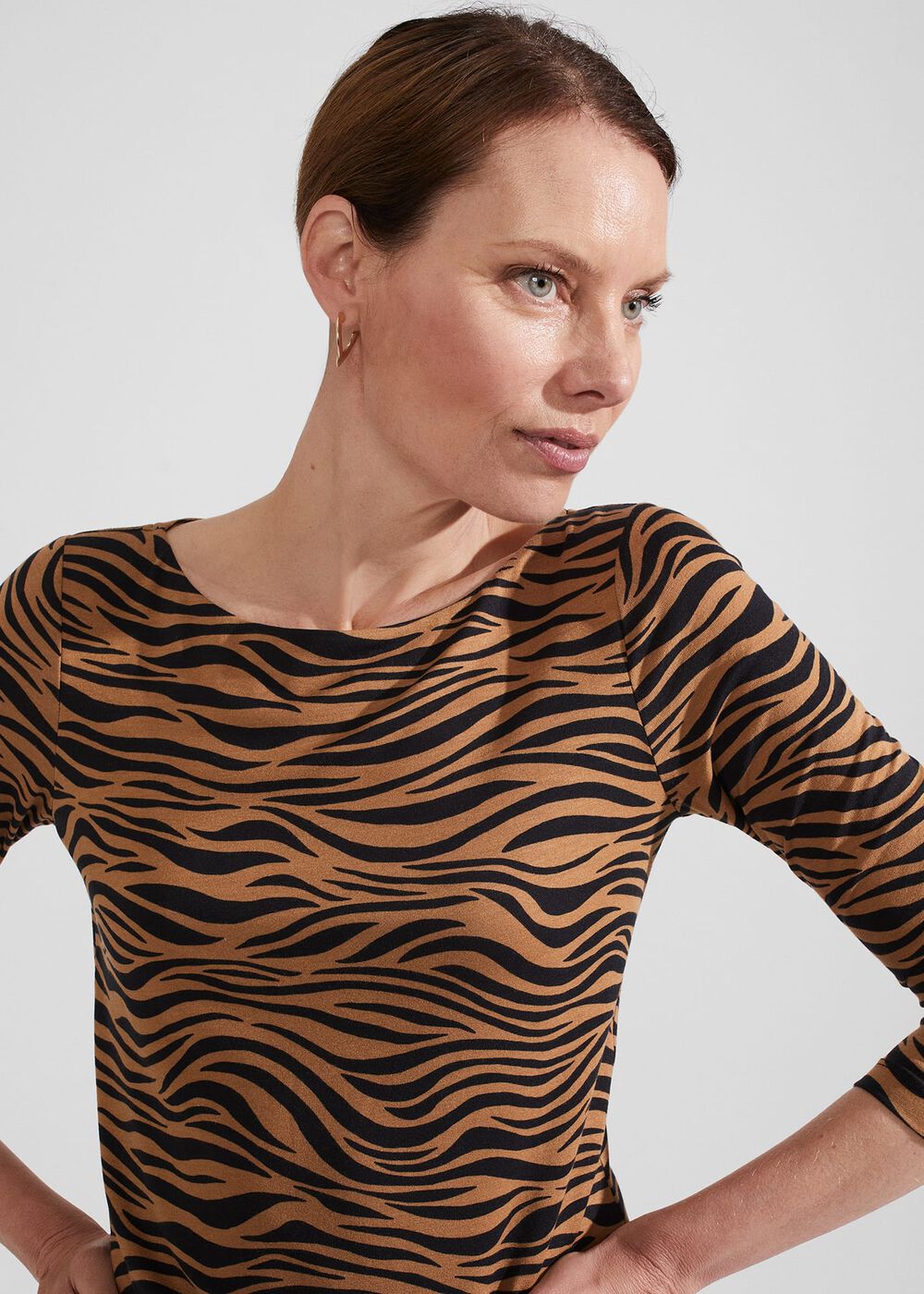 Sonya Printed Top, Camel Black, hi-res
