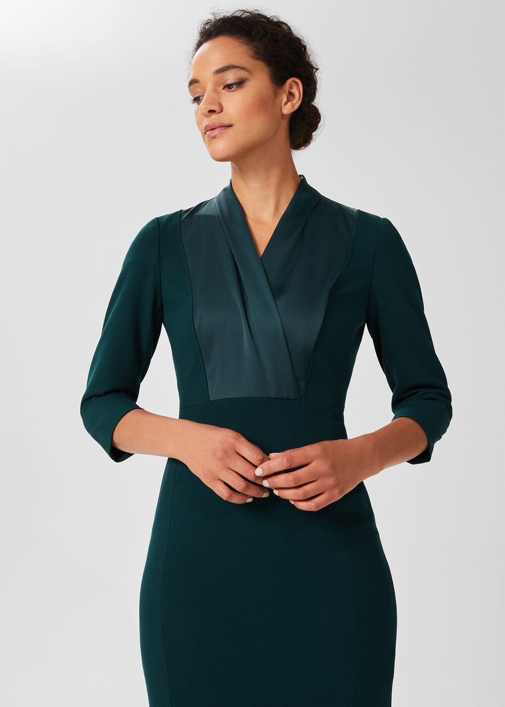 Alisa  3/4 Sleeve A-Line Dress , Dark Green, hi-res