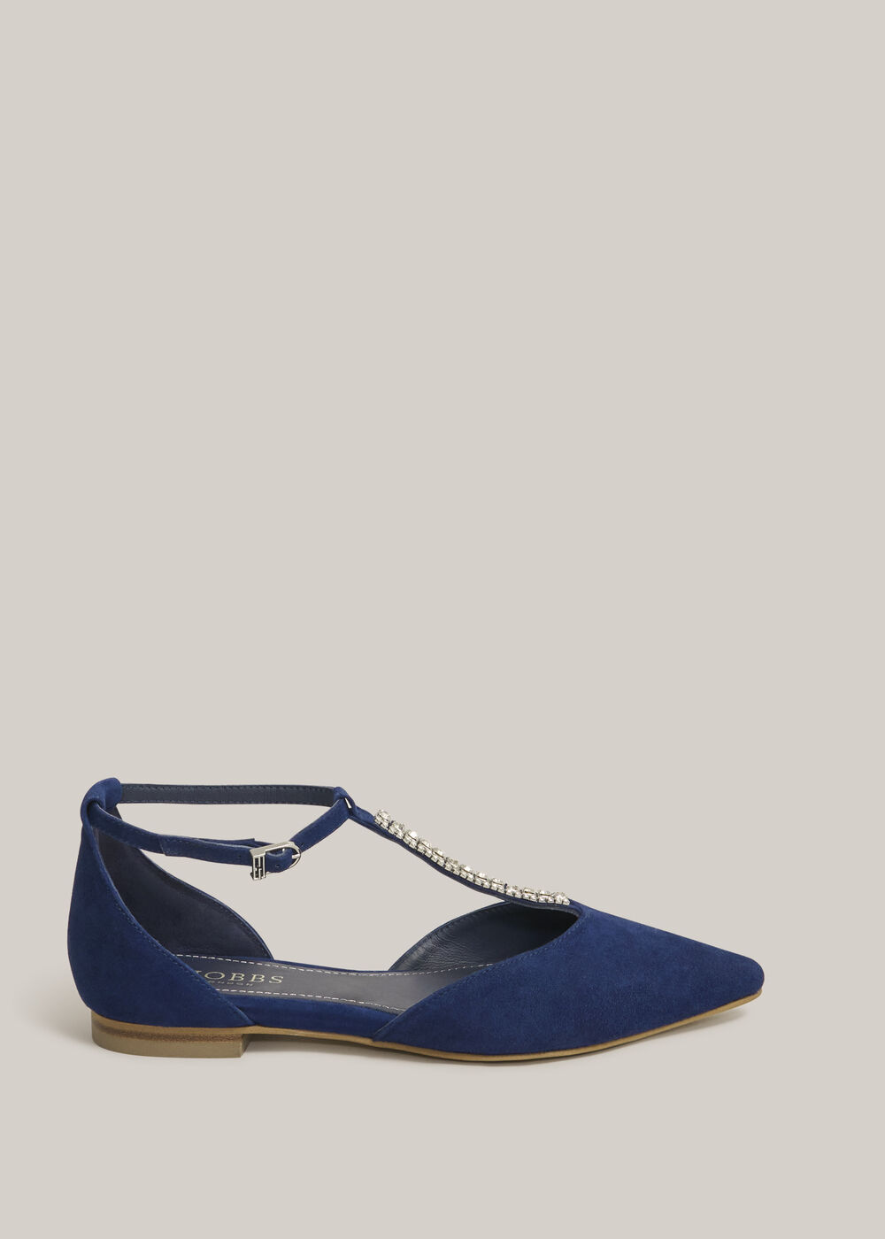 Eden Jewelled Suede Flats, Midnight Navy, hi-res