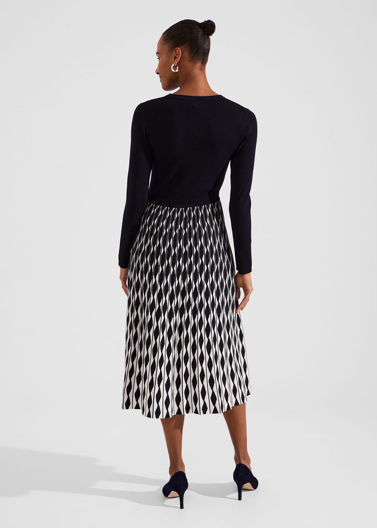 Larna Knitted Dress, Navy Ivory, hi-res
