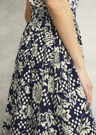 Rousham Cotton Midi Skirt, Navy Cream, hi-res