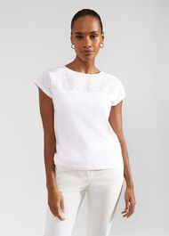 Thea Cotton Broderie Top, White, hi-res