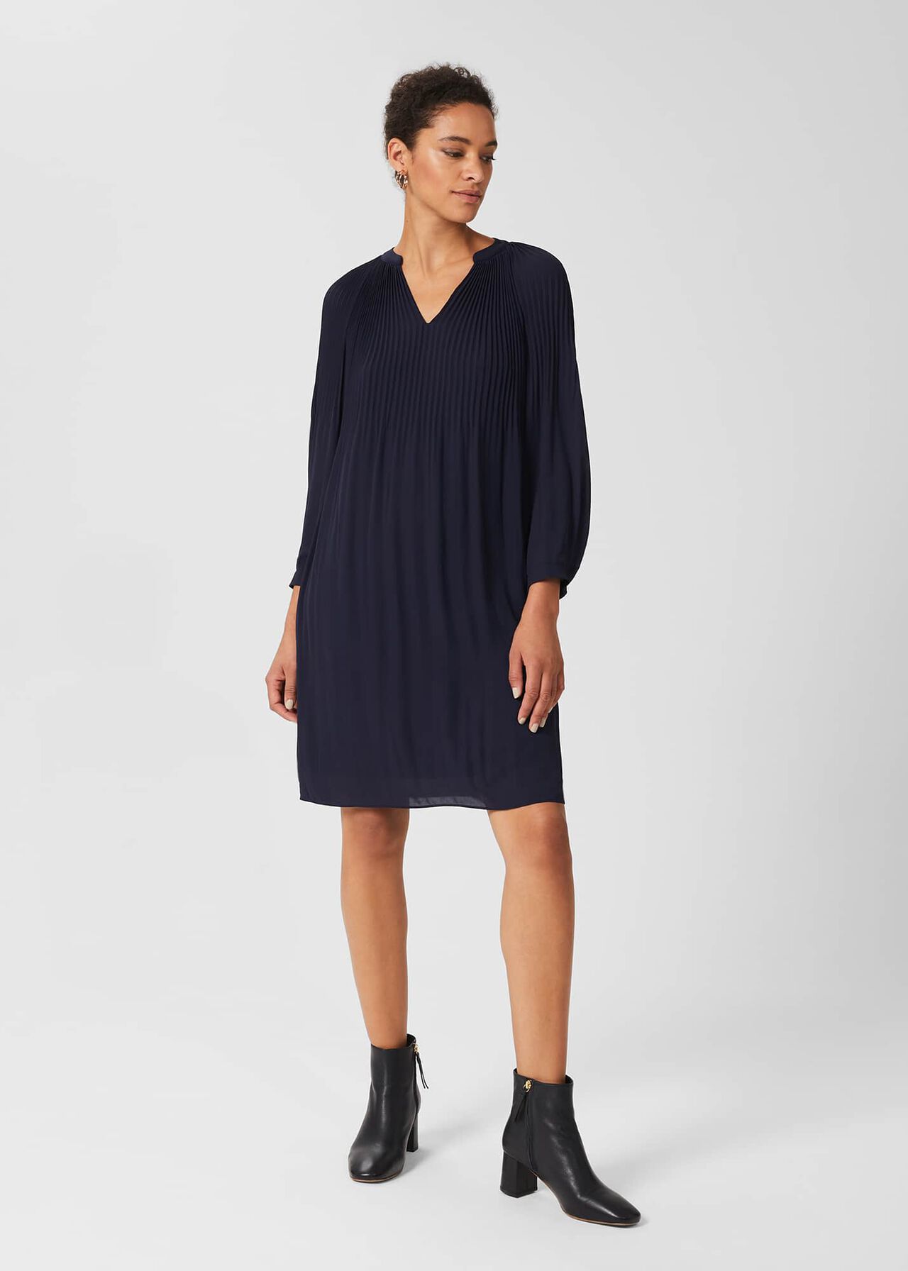 Emilia Pleated Dress, French Blue, hi-res