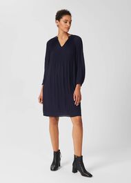 Emilia Pleated Dress, French Blue, hi-res