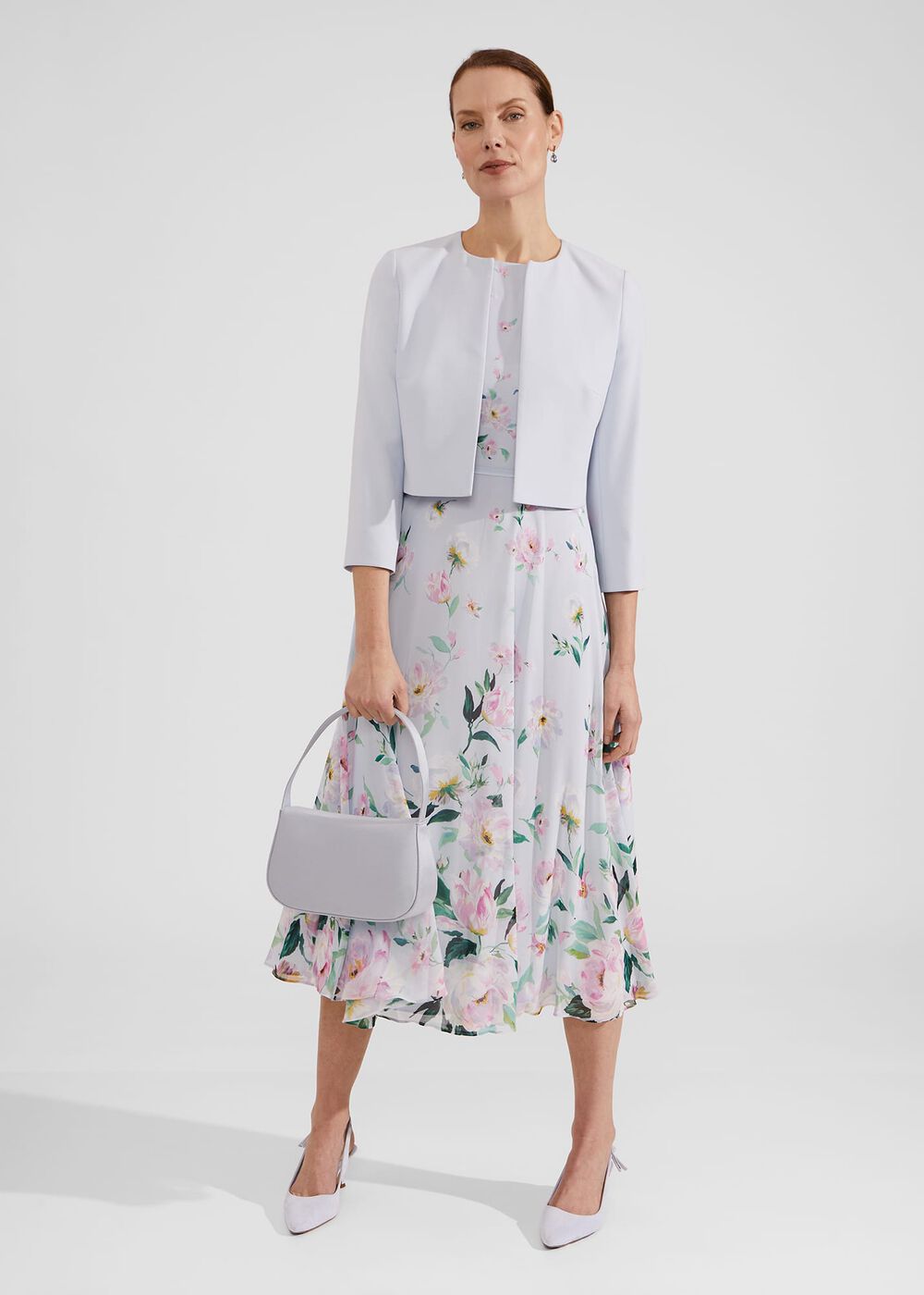 Carly Floral Midi Dress, Pale Blue Multi, hi-res