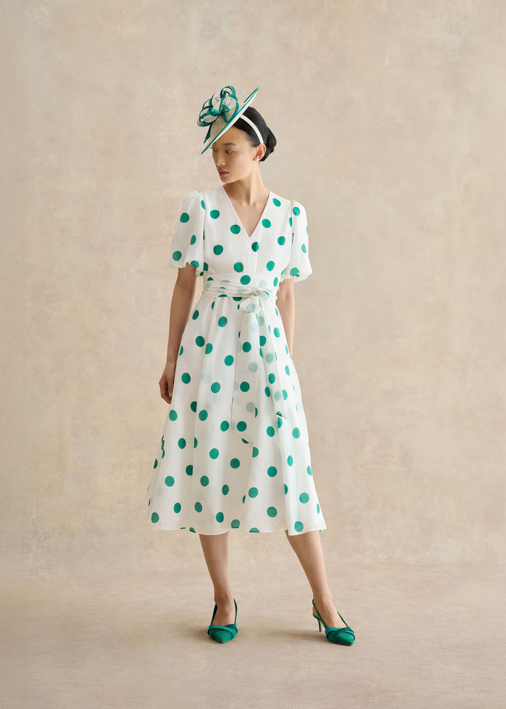 Barrington Spot Dress, Ivory Green, hi-res