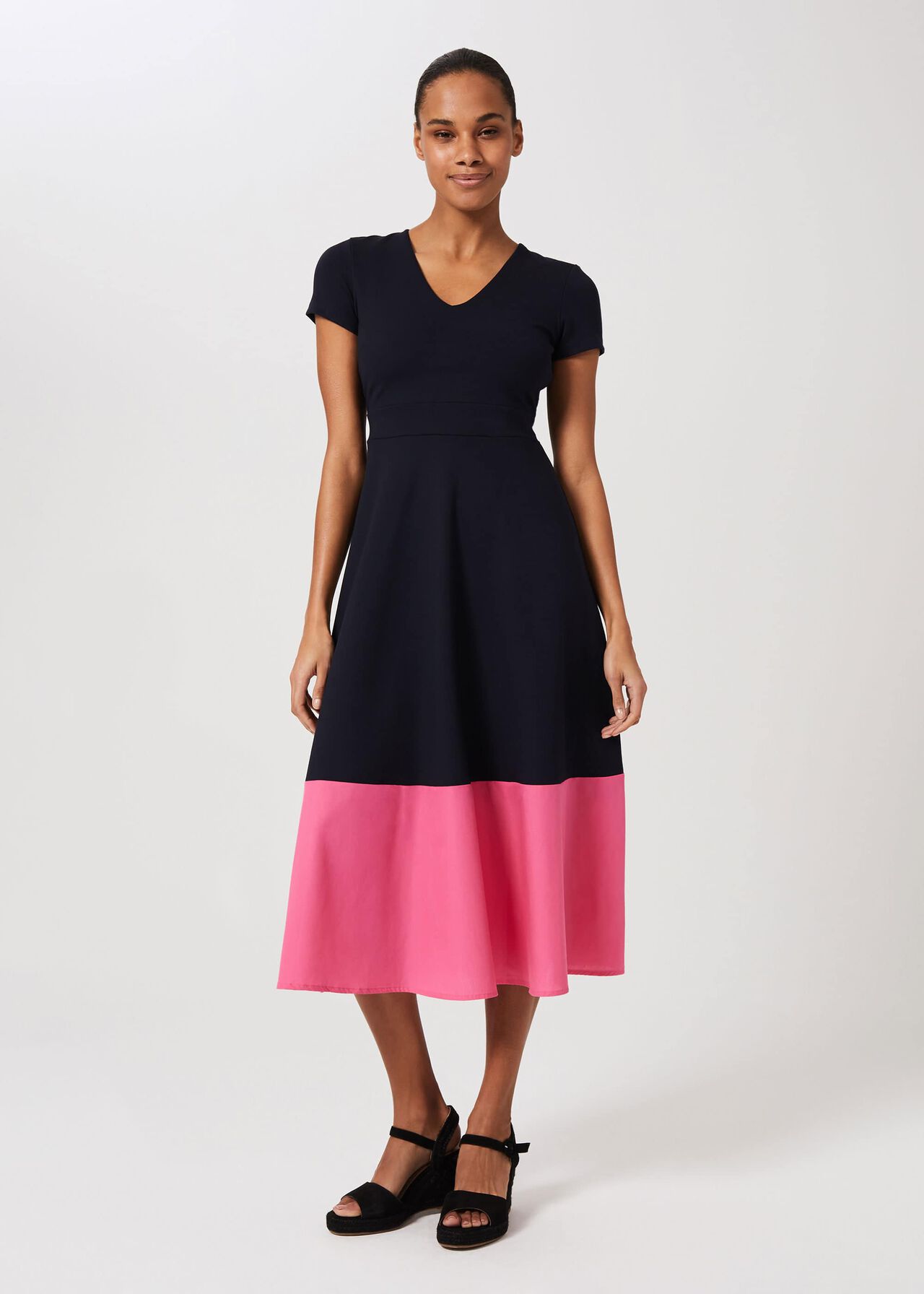 Evangeline Jersey Colourblock Midi Dress, Navy Rouge Pink, hi-res