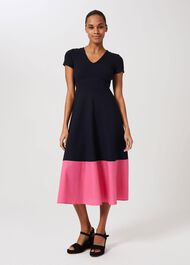 Evangeline Jersey Colourblock Midi Dress, Navy Rouge Pink, hi-res