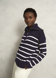 Amy Stripe Cotton Jumper, Warm Ivory Navy, hi-res