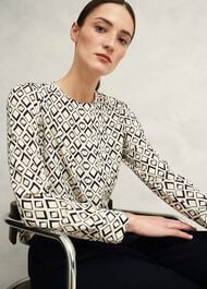 Ava Blouse, Cream Navy, hi-res