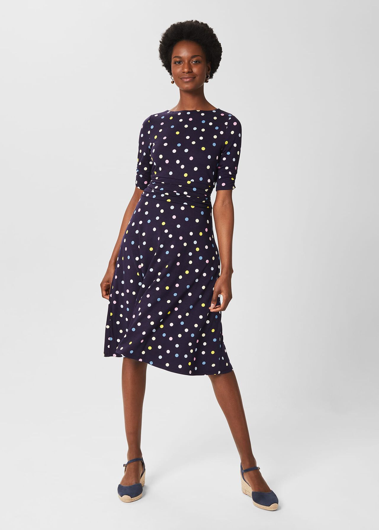 Roisin Jersey Dress, Navy Ivory, hi-res
