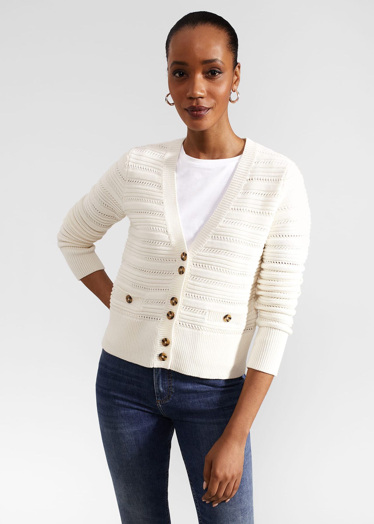 Naomi Cotton Cardigan, Ivory, hi-res