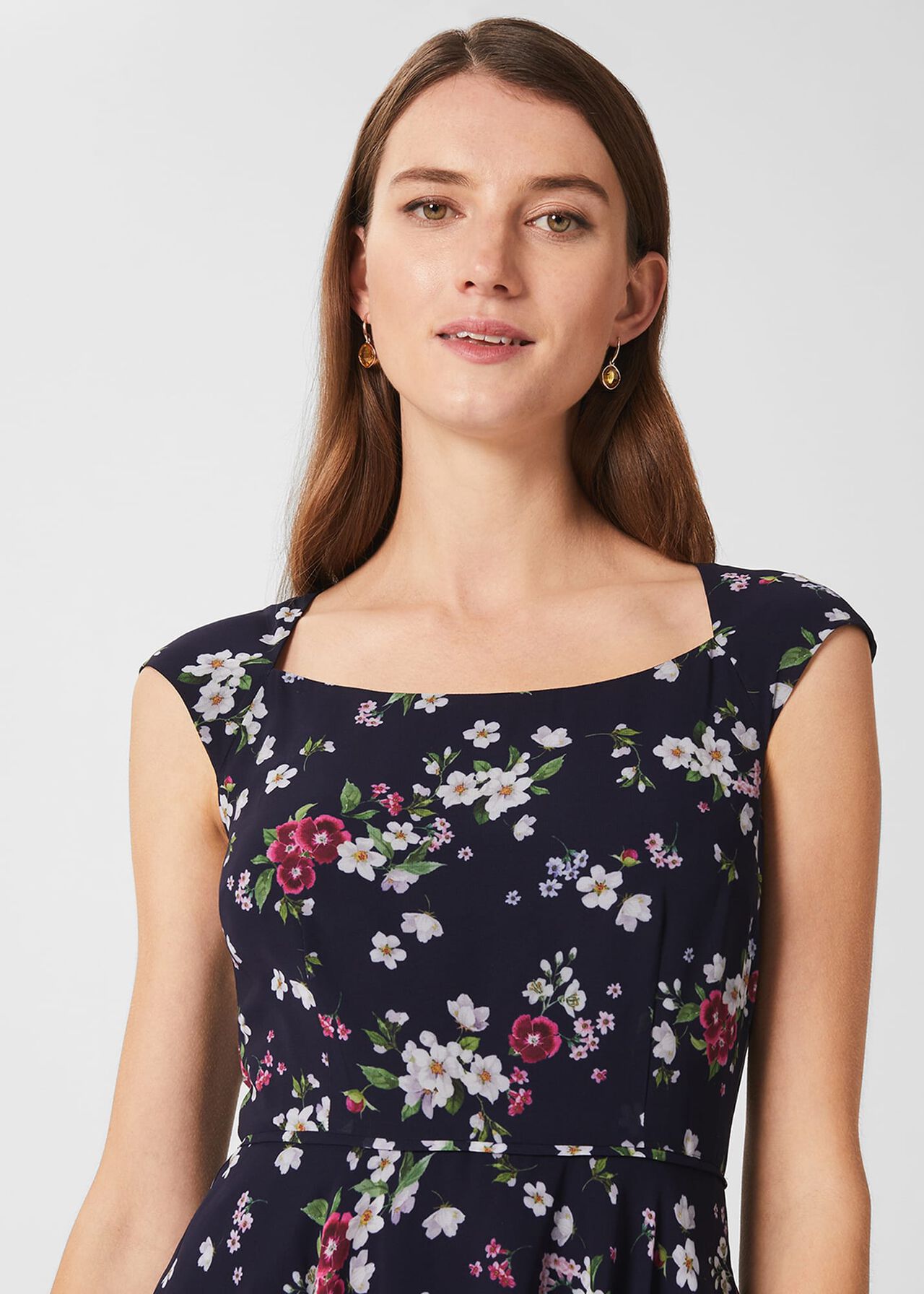 Lauren Floral Fit And Flare Dress, Navy Multi, hi-res