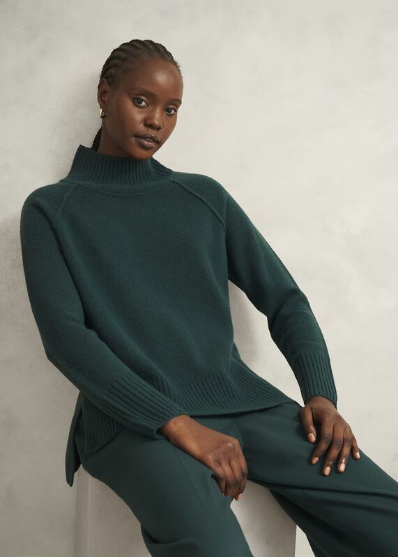 Dark Green Lorraine Wool Blend Turtle Neck Knitted Sweater