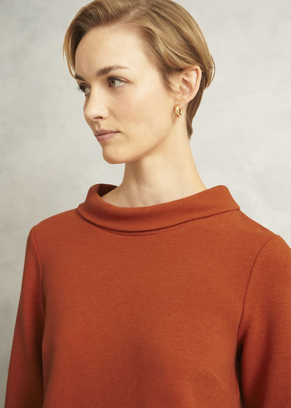 Orange Betsy Textured 3/4 Sleeve Roll Neck Top, Sienna Orange, hi-res