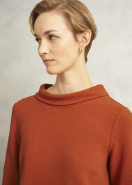 Orange Betsy Textured 3/4 Sleeve Roll Neck Top, Sienna Orange, hi-res