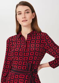Alex Geo Shirt Dress, Red Navy, hi-res