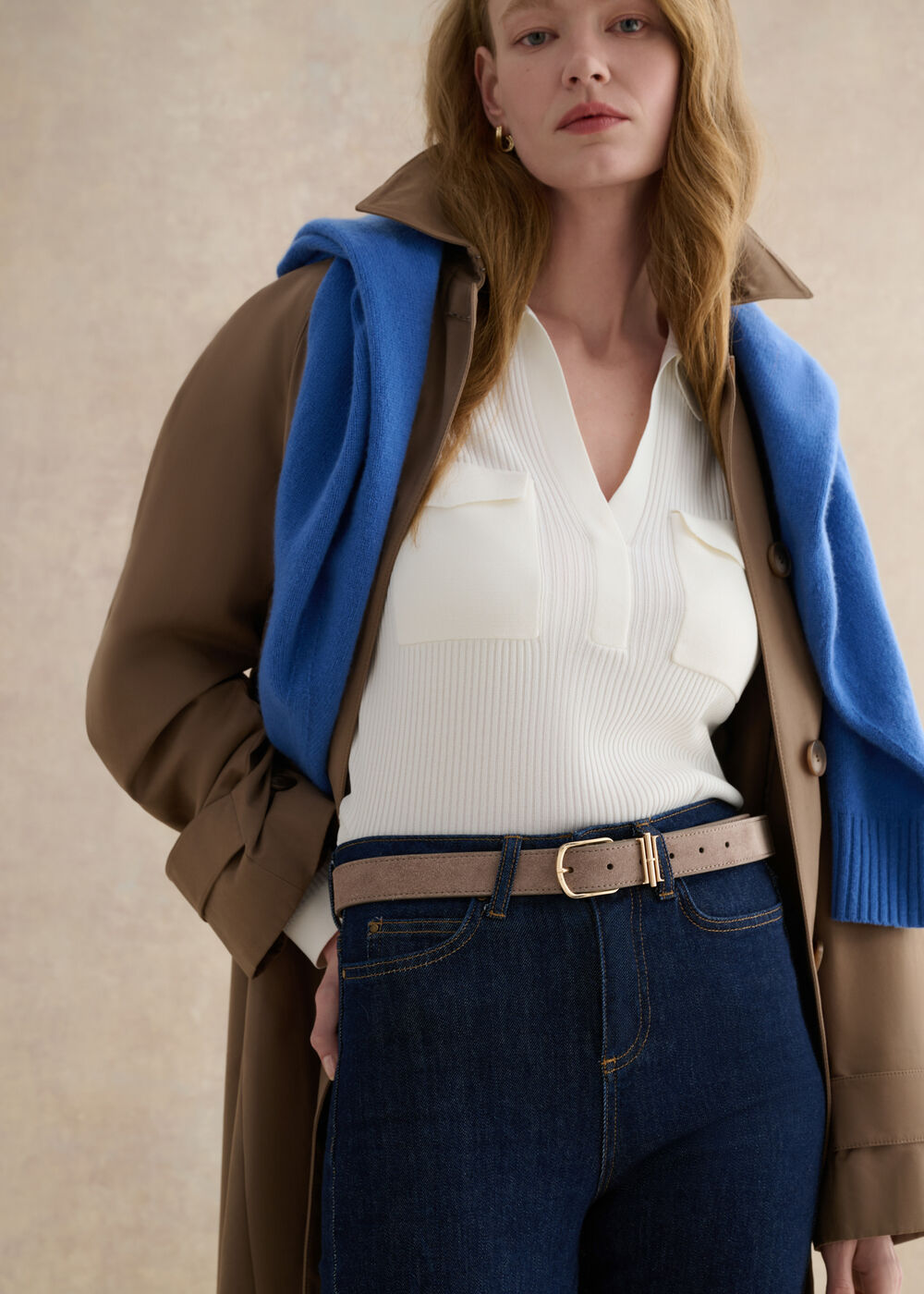 Hallie Suede Belt, Mushroom, hi-res