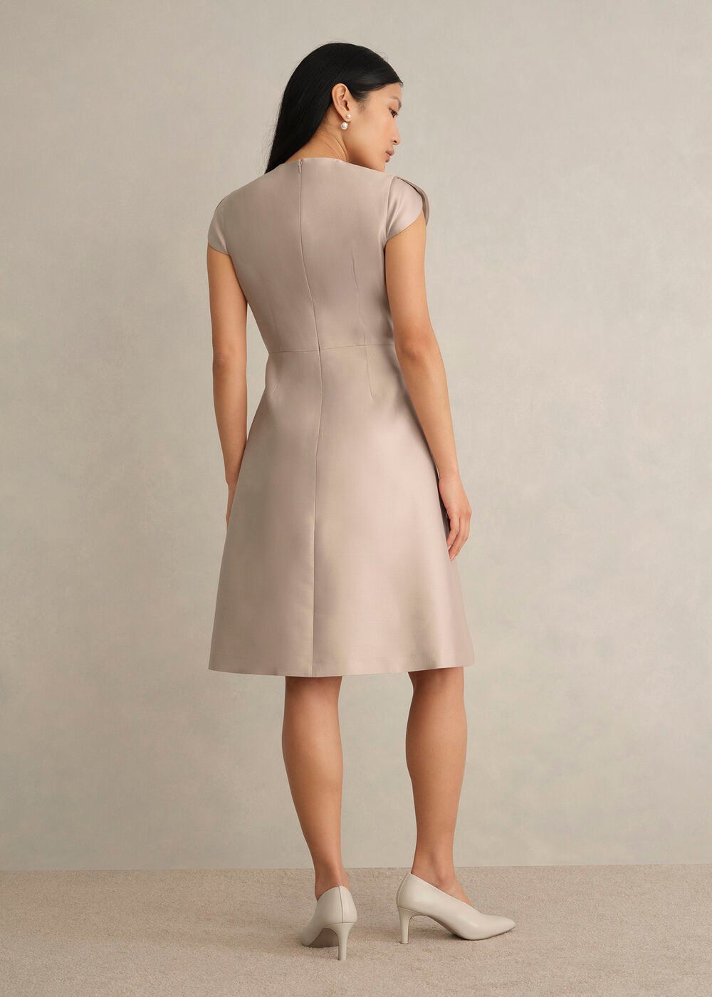 Avery Wool Silk Dress, Oyster, hi-res