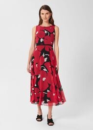 Carly Floral Midi Dress, Black Pink, hi-res