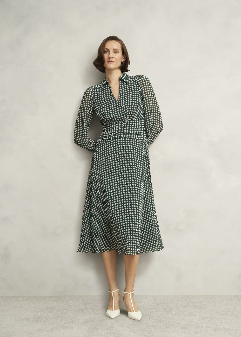 Longstock Geo Midi Dress, Green Cream, hi-res