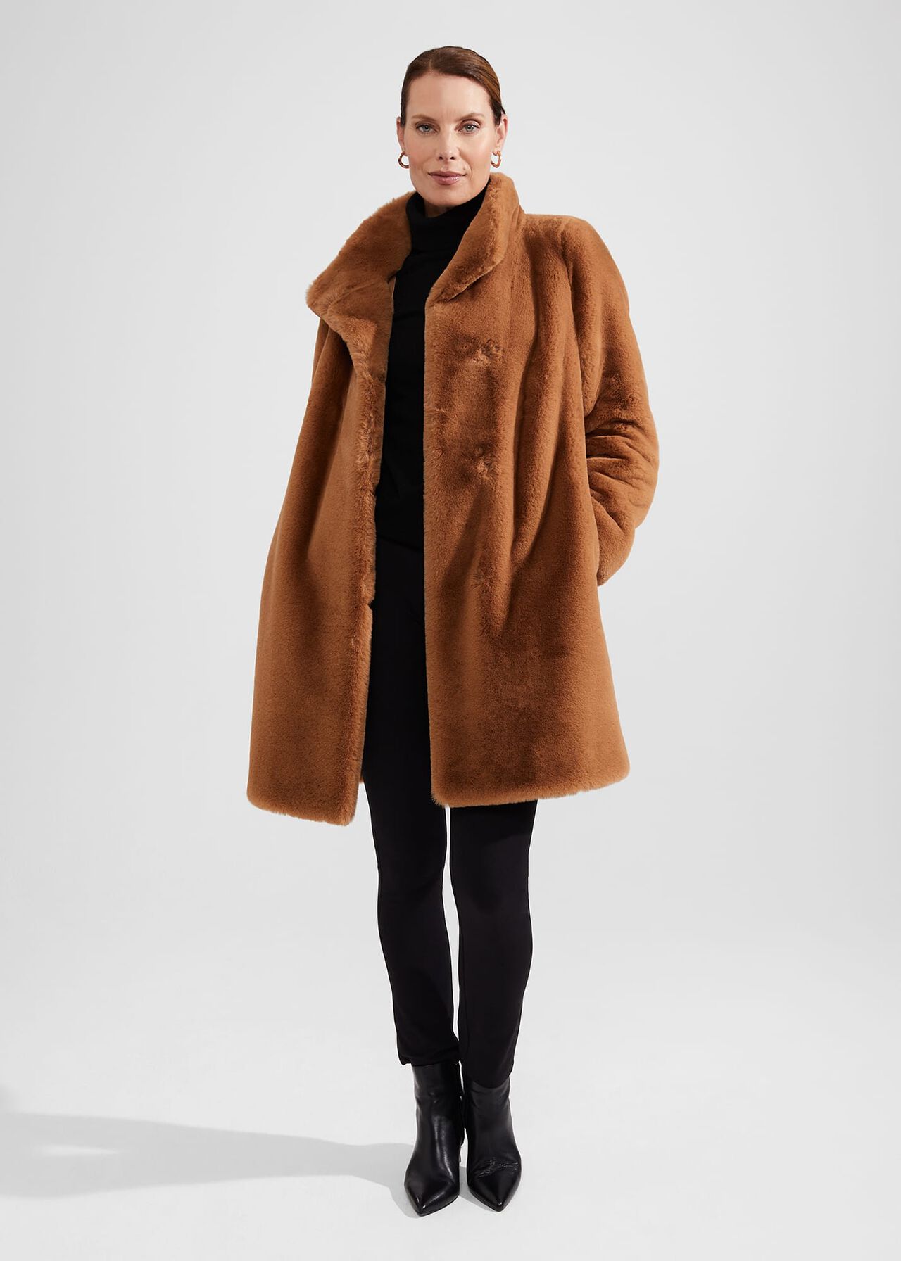 Maddox Faux Fur Coat, Camel, hi-res