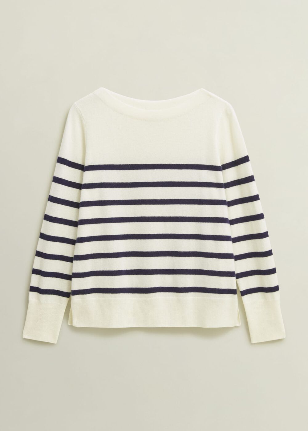 Larina Cashmere Stripe Sweater, Ivory Navy, hi-res