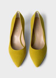 Polly Suede Kitten Heel Court Shoes, Citron, hi-res