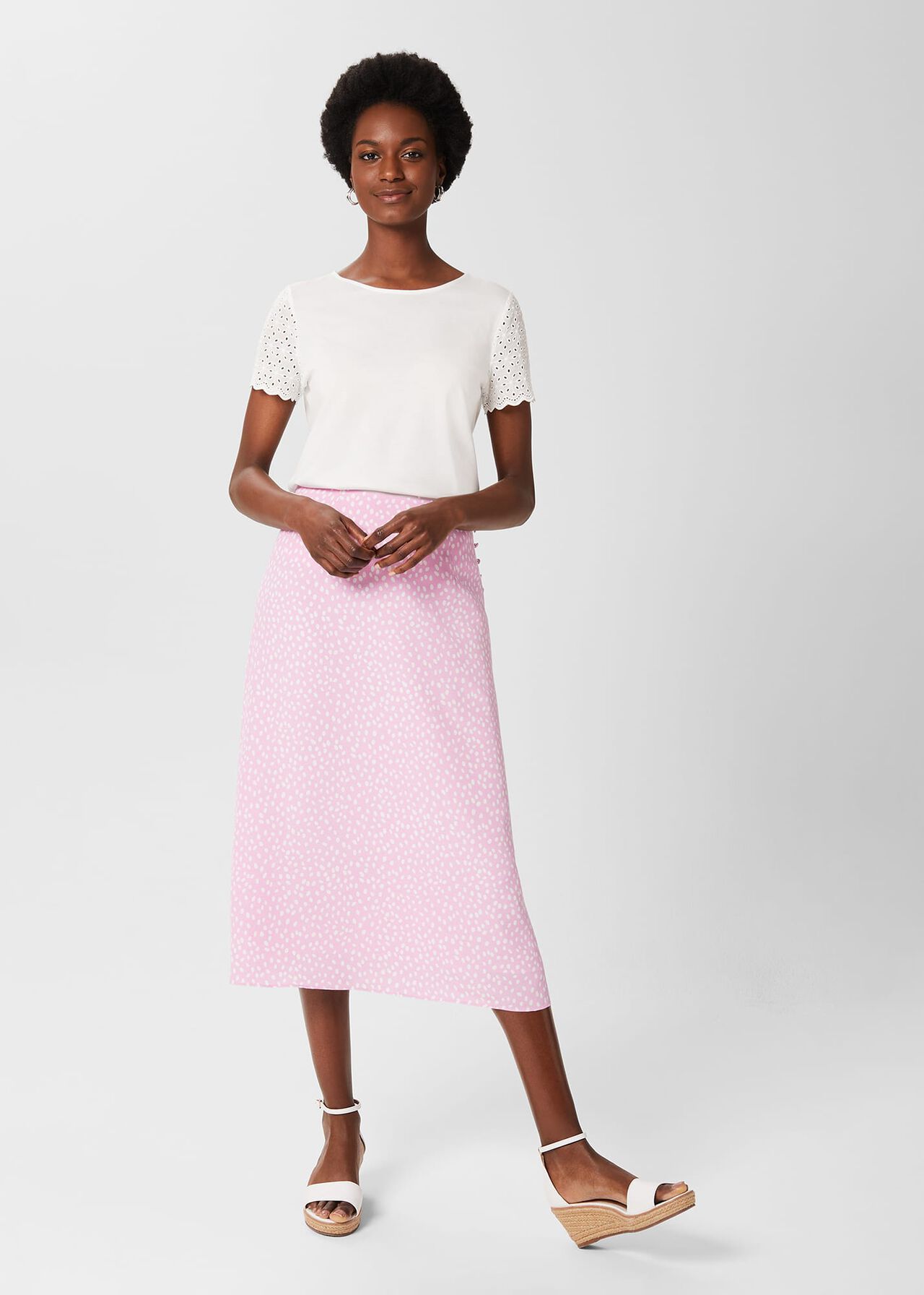 Gabrielle Printed Midi Skirt, Pink Ivory, hi-res