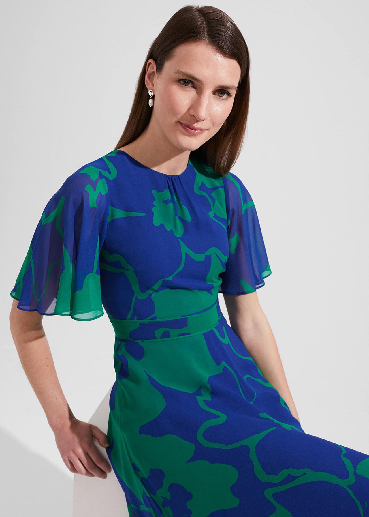 Freya Silk Fit And Flare Dress, Blue Green, hi-res