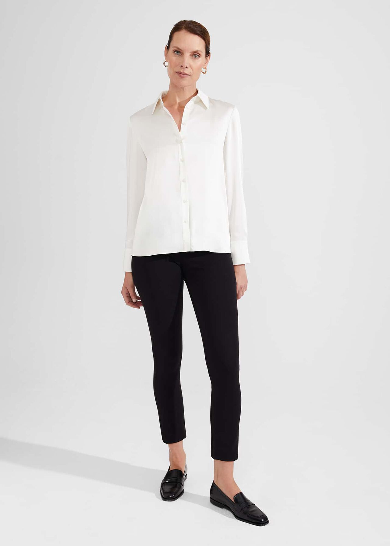 Macie Satin Shirt, Ivory, hi-res