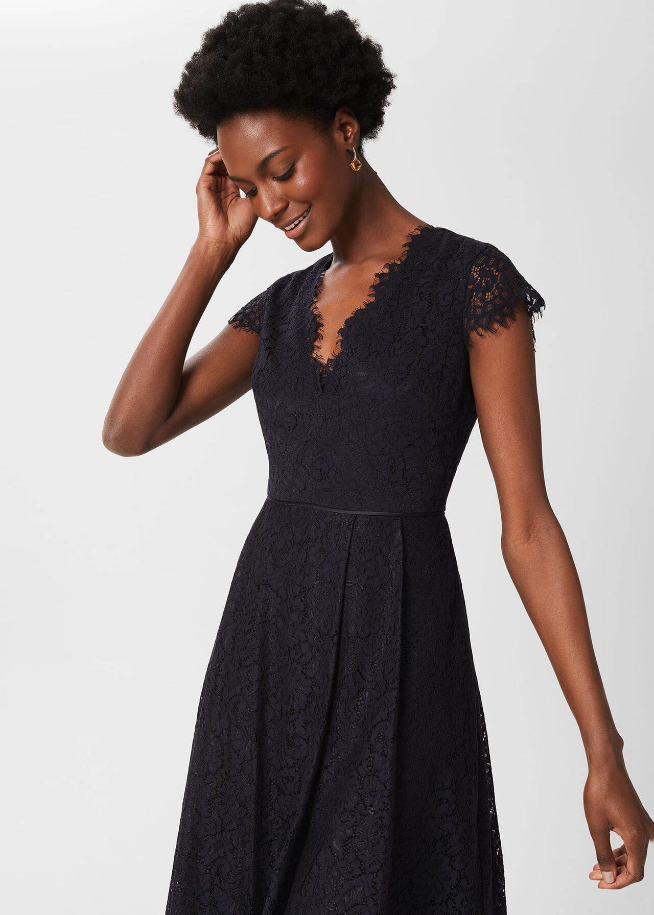 Anastasia Lace Fit And Flare Dress, Navy, hi-res